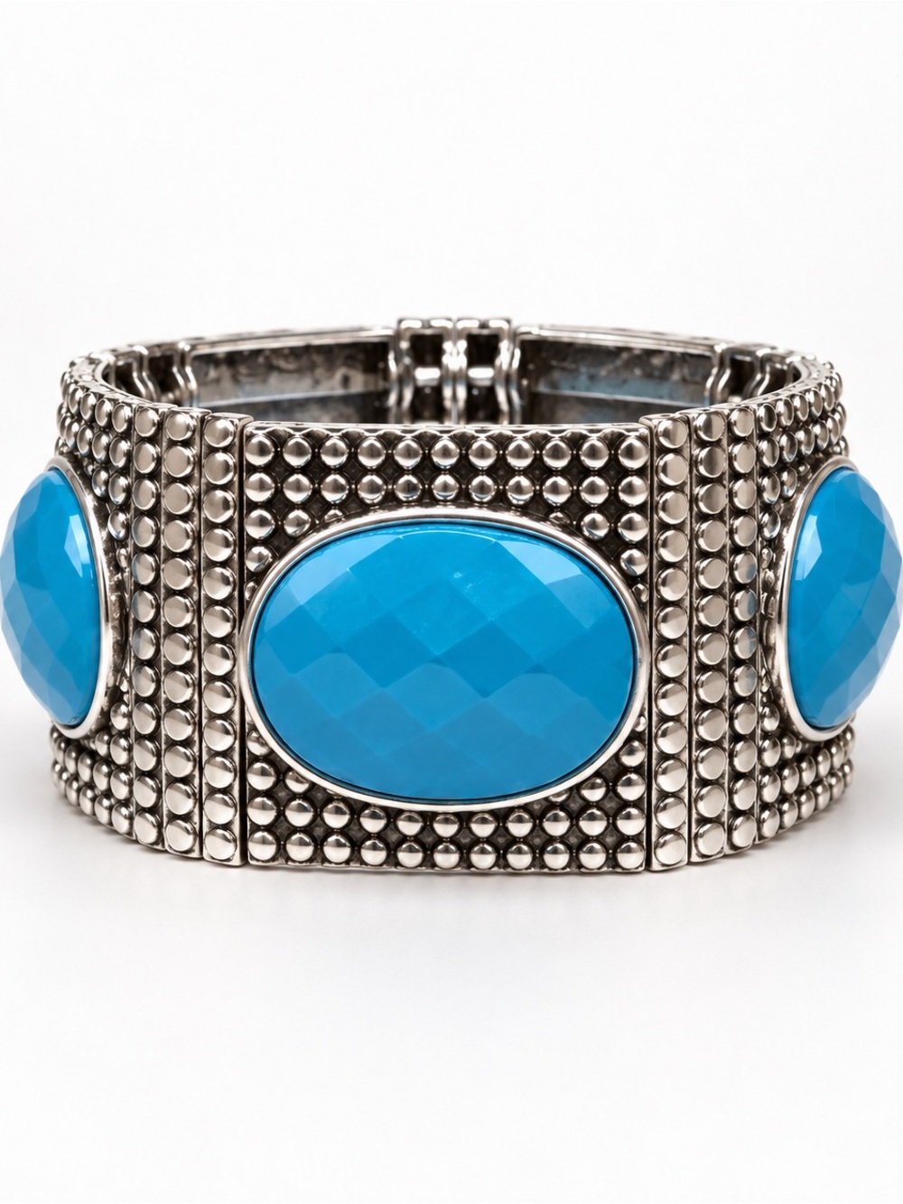 Silver-Tone Bracelet with Bright cerulean blue Cabochons